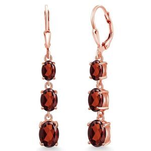 18K Rose Gold with 6.14 Cttw 3 Stone Garnet Dangling Leverback Drop Earrings